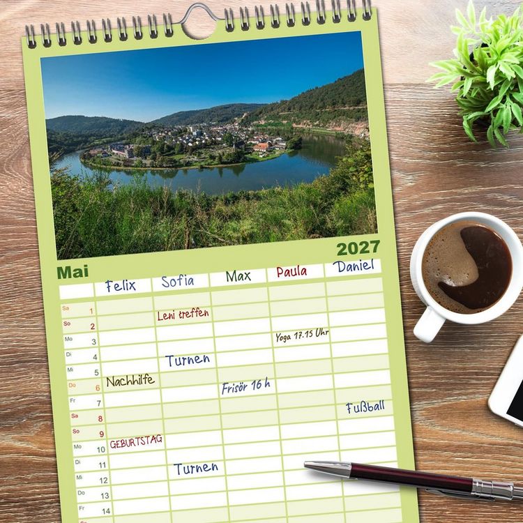 Produktbild: Familienplaner 2027 - Naturwunder - Deutschlands Flussschleifen mit 5 Spalten (Wandkalender, 21 x 45 cm) CALVENDO