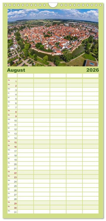 Produktbild: Familienplaner 2026 - Meine Heimat von oben ... Luftaufnahmen vom Fr&auml;nkischen Seenland mit 5 Spalten (Wandkalender, 21 x 45 cm) CALVENDO