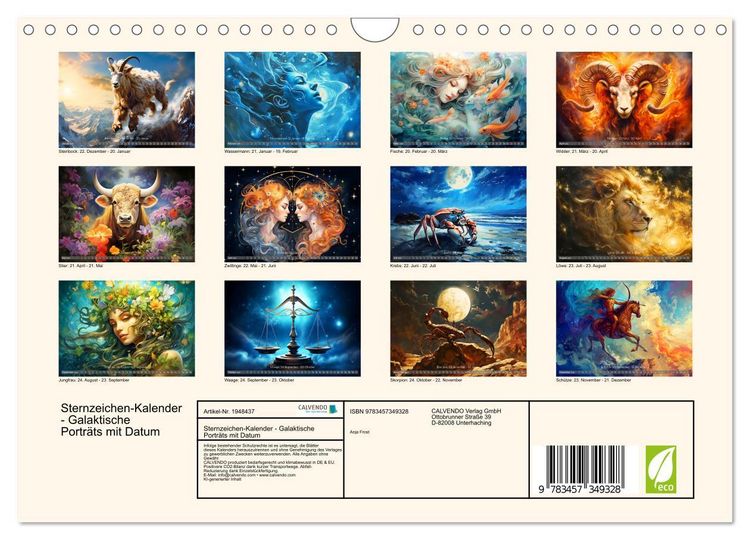 Produktbild: Sternzeichen-Kalender - Galaktische Portr&auml;ts mit Datum (Wandkalender 2026 DIN A4 quer), CALVENDO Monatskalender
