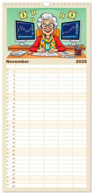 Produktbild: Familienplaner 2026 - Oma rockt den Ruhestand - Lustiger Frauenkalender mit Humor mit 5 Spalten (Wandkalender, 21 x 45 cm) CALVENDO
