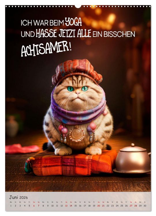 Produktbild: COOLE KATZEN Spr&uuml;cheklopfer (hochwertiger Premium Wandkalender 2026 DIN A2 hoch), Kunstdruck in Hochglanz