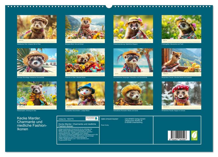 Produktbild: Kecke Marder. Charmante und niedliche Fashion-Ikonen (hochwertiger Premium Wandkalender 2026 DIN A2 quer), Kunstdruck in Hochglanz