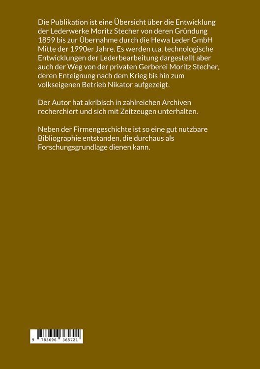 Produktbild: Geschichte der Lederwerke Moritz Stecher Freiberg und Zug