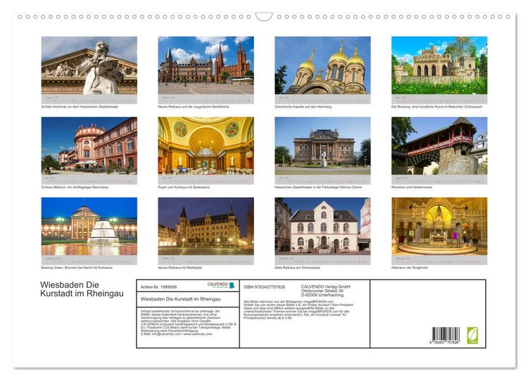Produktbild: Wiesbaden Die Kurstadt im Rheingau (Wandkalender 2026 DIN A2 quer), CALVENDO Monatskalender