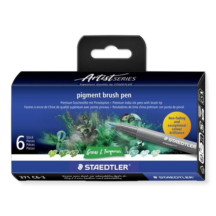 Produktbild: STAEDTLER Schreib- und Zeichbedarf pigment brush pen Greens&Turquoises, 6er Set