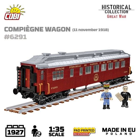 Produktbild: COBI Historical Collection 6291 - Compi&egrave;gne Wagon (11 November 1918), Speisewagen Orient Express, Bausatz 1:35, 1927 Klemmbausteine/2 Figuren