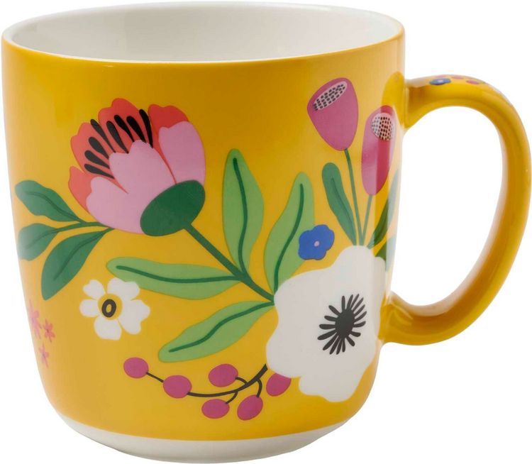 Bunte Blumengrüße Kaffeebecher gelb, 350 ml