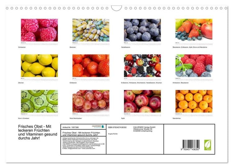 Produktbild: Frisches Obst - Mit leckeren Fr&uuml;chten und Vitaminen gesund durchs Jahr! (Wandkalender 2026 DIN A3 quer), CALVENDO Monatskalender