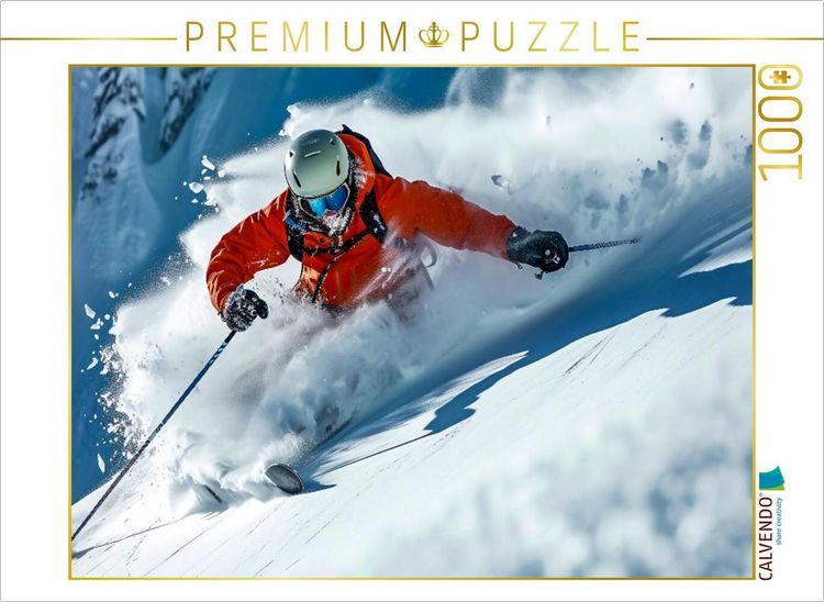 Produktbild: CALVENDO Puzzle Skifahren durch den Tiefschnee | 1000 Teile Lege-Gr&ouml;&szlig;e 64x48cm Foto-Puzzle f&uuml;r gl&uuml;ckliche Stunden