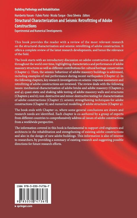 Produktbild: Structural Characterization and Seismic Retrofitting of Adobe Constructions