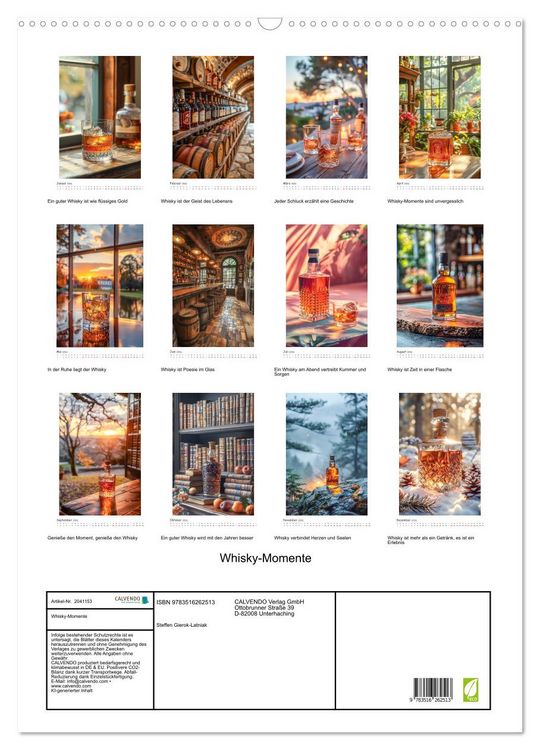 Produktbild: Whisky-Momente (Wandkalender 2026 DIN A2 hoch), CALVENDO Monatskalender