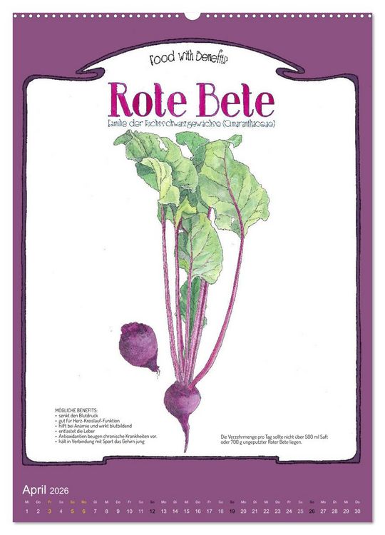 Produktbild: Food with Benefits (hochwertiger Premium Wandkalender 2026 DIN A2 hoch), Kunstdruck in Hochglanz