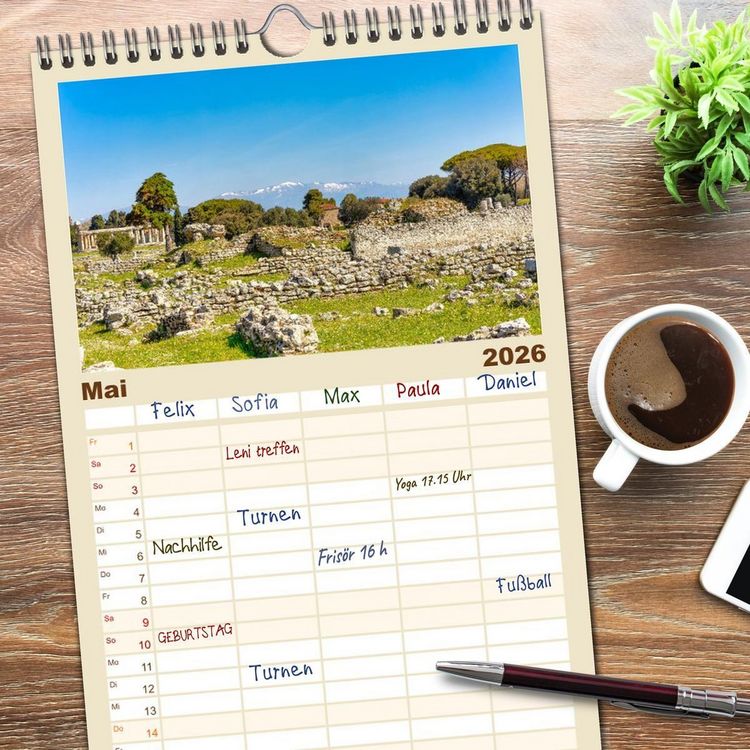 Produktbild: Familienplaner 2026 - Magna Graecia - Griechische antike St&auml;tten in S&uuml;ditalien mit 5 Spalten (Wandkalender, 21 x 45 cm) CALVENDO