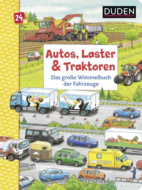Produktbild: Duden 24+: Autos, Laster & Traktoren: Das gro&szlig;e Wimmelbuch der Fahrzeuge
