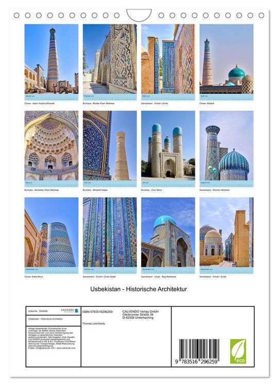 Produktbild: Usbekistan - Historische Architektur (Wandkalender 2026 DIN A4 hoch), CALVENDO Monatskalender