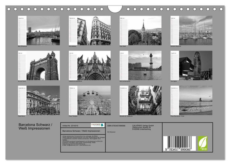 Produktbild: Barcelona Schwarz / Wei&szlig; Impressionen (Wandkalender 2026 DIN A4 quer), CALVENDO Monatskalender