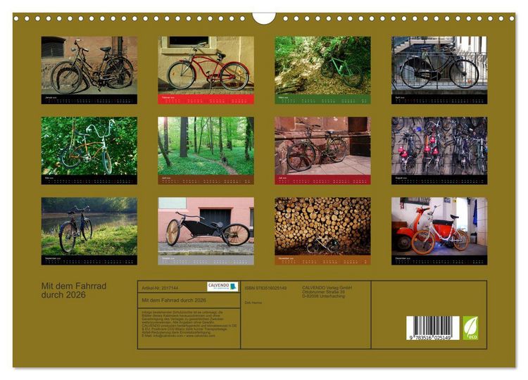 Produktbild: Mit dem Fahrrad durch 2026 (Wandkalender 2026 DIN A3 quer), CALVENDO Monatskalender