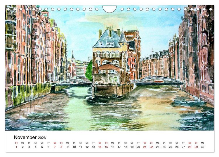 Produktbild: Hamburg in stillen Aquarellen (Wandkalender 2026 DIN A4 quer), CALVENDO Monatskalender