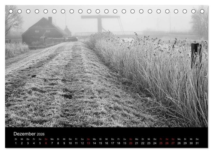 Produktbild: Ost-Friesische Schwarz-Wei&szlig;-Ansichten (Tischkalender 2026 DIN A5 quer), CALVENDO Monatskalender
