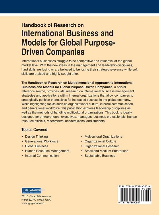 Produktbild: Handbook of Research on International Business and Models for Global Purpose-Driven Companies
