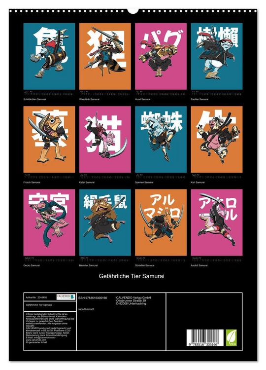 Produktbild: Gef&auml;hrliche Tier Samurai (hochwertiger Premium Wandkalender 2026 DIN A2 hoch), Kunstdruck in Hochglanz