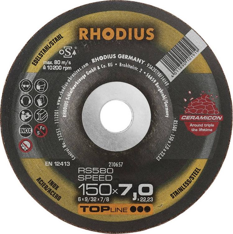 Produktbild: Rhodius 210657 Schruppscheibe Durchmesser 150 mm Bohrungs-&Oslash; 22.23 mm Edelstahl, Stahl, Guss 1 St.