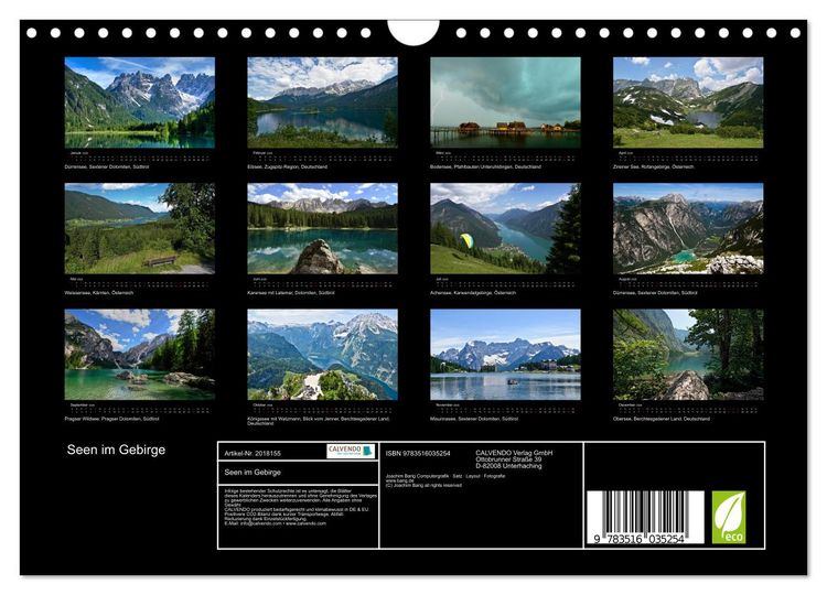 Produktbild: Seen im Gebirge (Wandkalender 2026 DIN A4 quer), CALVENDO Monatskalender