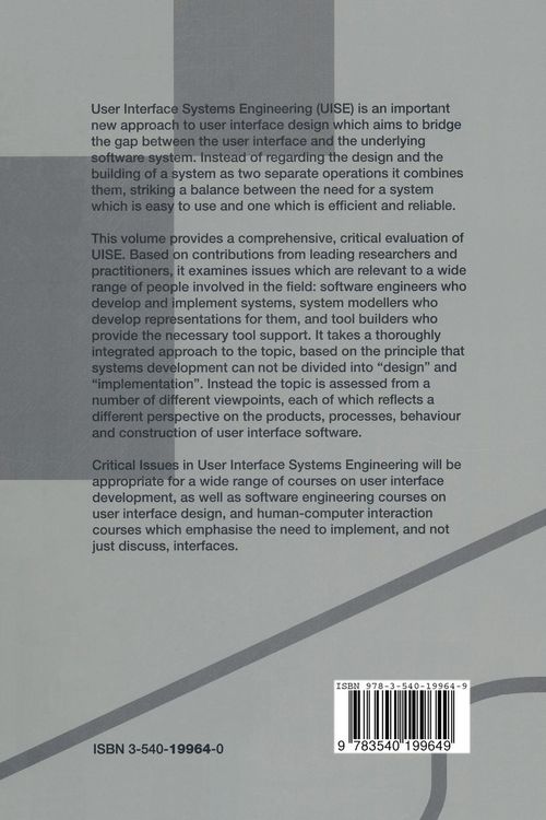 Produktbild: Critical Issues in User Interface Systems Engineering