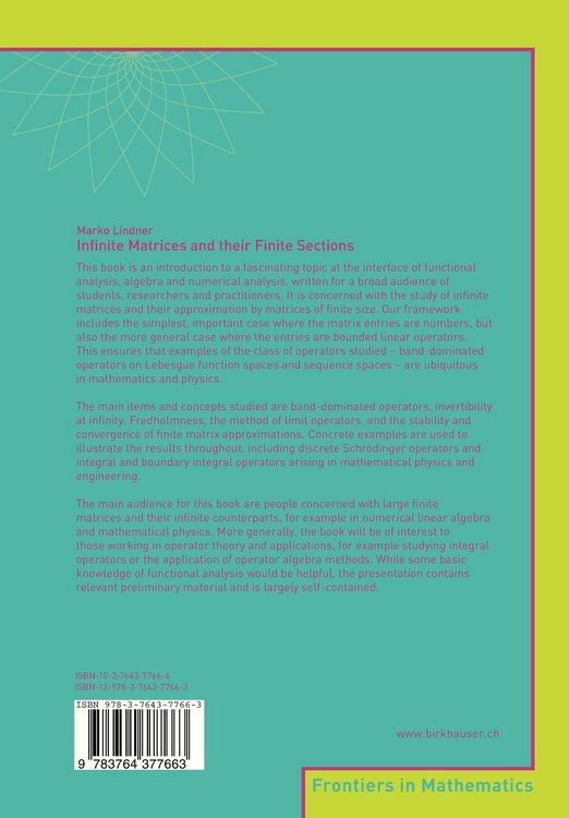 Produktbild: Infinite Matrices and their Finite Sections