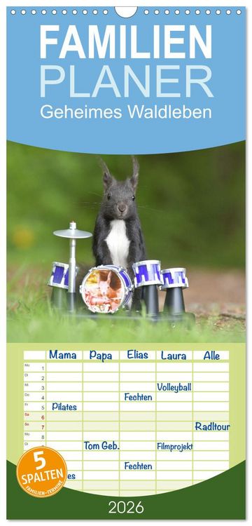 Produktbild: Familienplaner 2026 - Geheimes Waldleben mit 5 Spalten (Wandkalender, 21 x 45 cm) CALVENDO