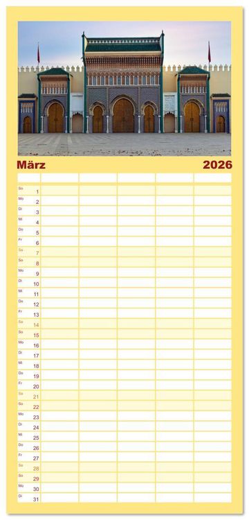 Produktbild: Familienplaner 2026 - Marokko, ein lebendiges Mosaik voller Farben. mit 5 Spalten (Wandkalender, 21 x 45 cm) CALVENDO