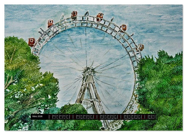Produktbild: Wien in stillen Aquarellen (hochwertiger Premium Wandkalender 2026 DIN A2 quer), Kunstdruck in Hochglanz