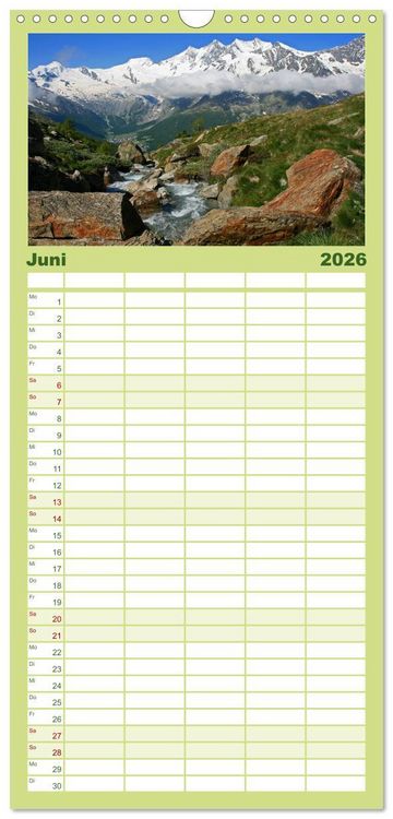 Produktbild: Familienplaner 2026 - Zauber der Berge. Die Schweizer Alpen mit 5 Spalten (Wandkalender, 21 x 45 cm) CALVENDO