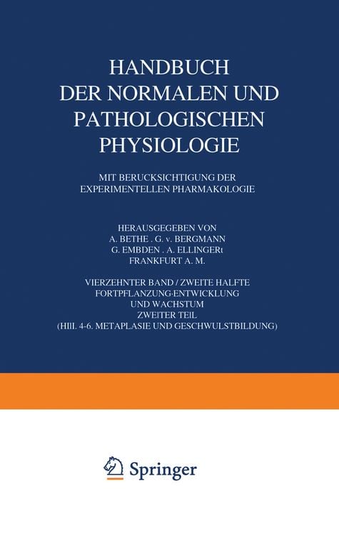Produktbild: Handbuch der Normalen und Pathologischen Physiologie Fortpflanzung Entwicklung und Wachstum