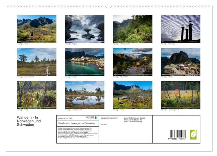 Produktbild: Wandern - In Norwegen und Schweden (hochwertiger Premium Wandkalender 2027 DIN A2 quer), Kunstdruck in Hochglanz