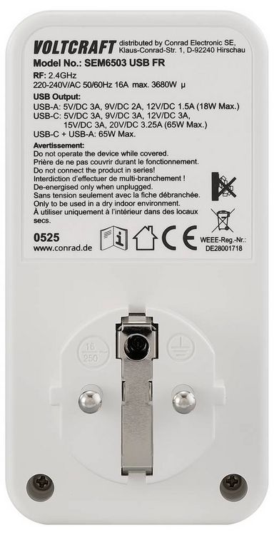 Produktbild: VOLTCRAFT SEM6503 FR Energiekosten-Messger&auml;t USB-Schnittstelle, inkl. Funksteckdose, Datenexport, Datenloggerfunktion