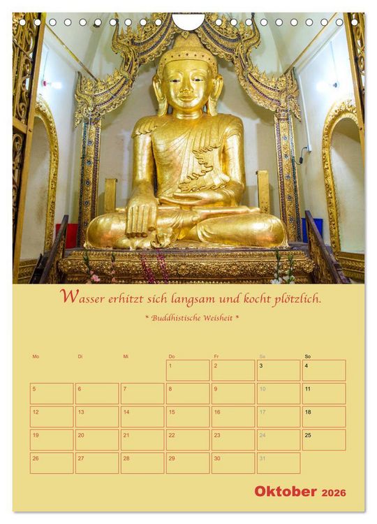 Produktbild: BUDDHA IN GOLD - Mit buddhistischen Spr&uuml;chen (Wandkalender 2026 DIN A4 hoch), CALVENDO Monatskalender