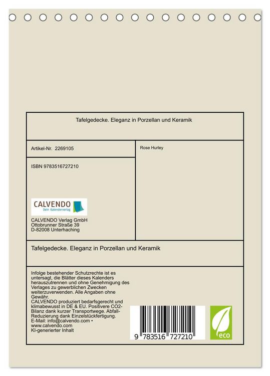 Produktbild: Tafelgedecke. Eleganz in Porzellan und Keramik (Tischkalender 2026 DIN A5 hoch), CALVENDO Monatskalender
