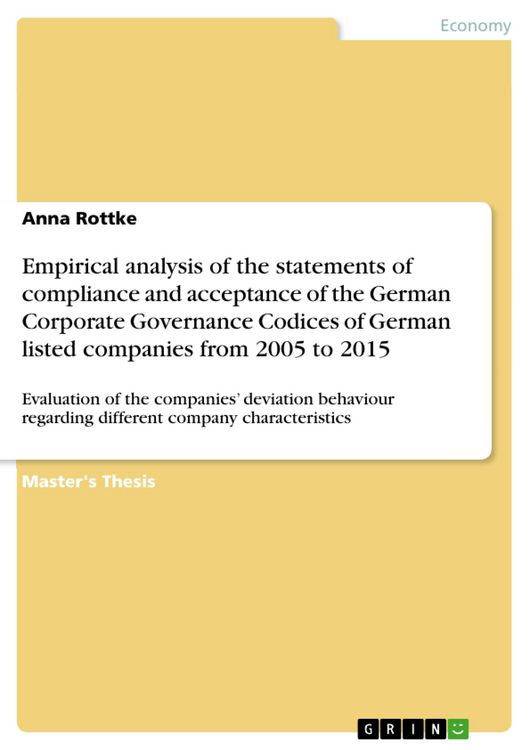 Produktbild: Empirical analysis of the statements of compliance and acceptance of the German Corporate Governance Codices of German listed companies from 2005 to 2