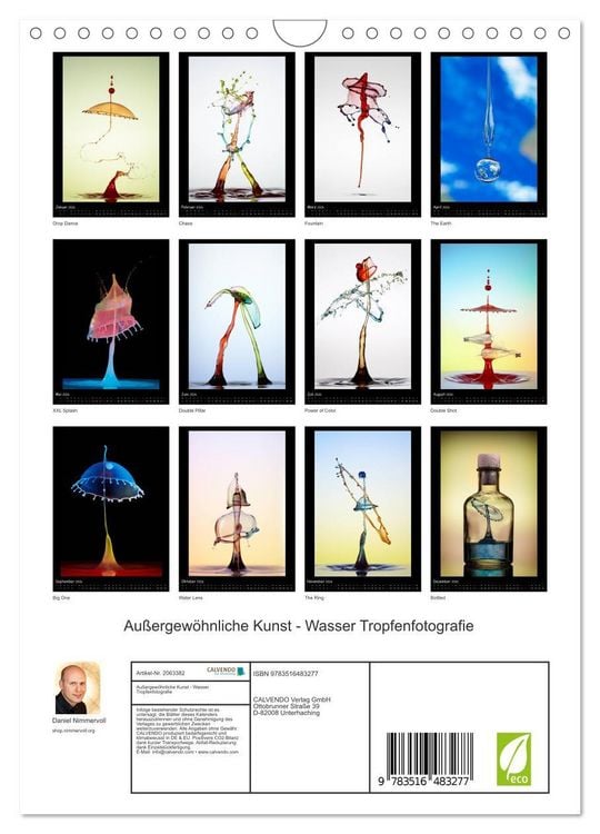 Produktbild: Au&szlig;ergew&ouml;hnliche Kunst - Wasser Tropfenfotografie (Wandkalender 2026 DIN A4 hoch), CALVENDO Monatskalender