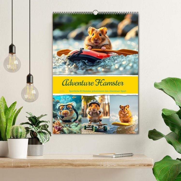 Produktbild: Adventure Hamster - Sportliche KI Hamster pr&auml;sentieren den Abenteuer-Sport (Wandkalender 2026 DIN A2 hoch), CALVENDO Monatskalender