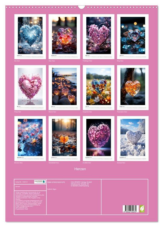 Produktbild: Herzen (Wandkalender 2026 DIN A2 hoch), CALVENDO Monatskalender