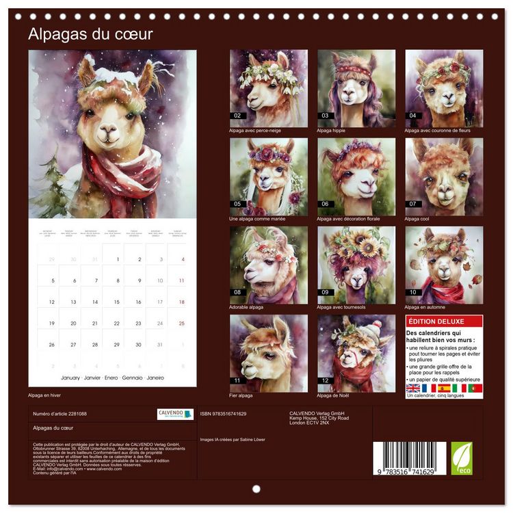 Produktbild: Alpagas du c&oelig;ur (Calendrier mural carr&eacute; 2026 30x30 cm) Calendrier double avec une page pour vos prises de notes