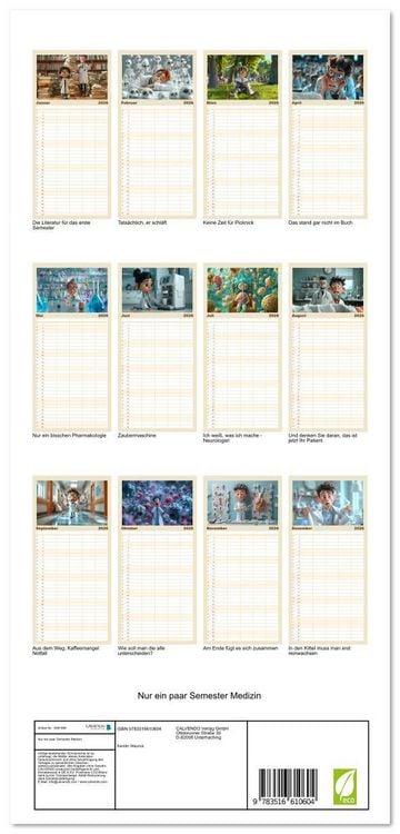 Produktbild: Familienplaner 2026 - Nur ein paar Semester Medizin mit 5 Spalten (Wandkalender, 21 x 45 cm) CALVENDO