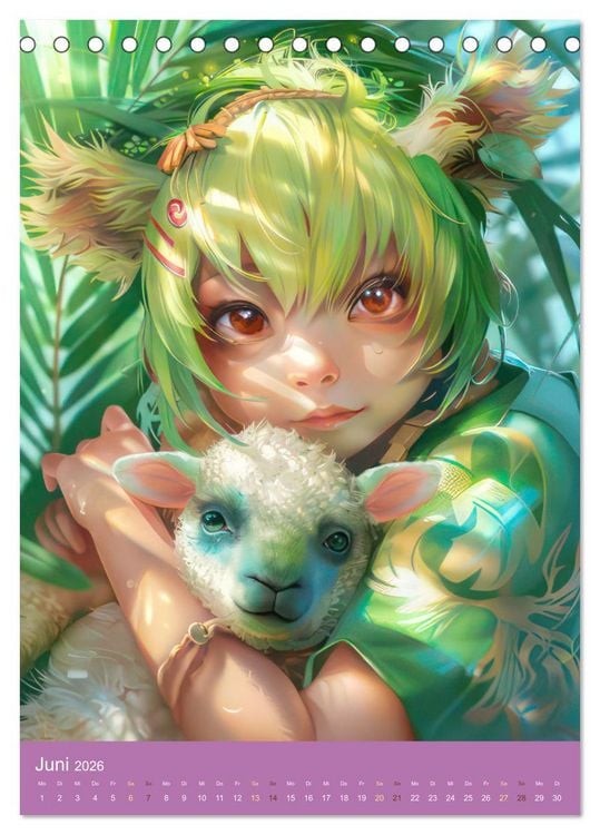 Produktbild: Manga Kinder - Unersch&uuml;tterliche Tierliebe (Tischkalender 2026 DIN A5 hoch), CALVENDO Monatskalender
