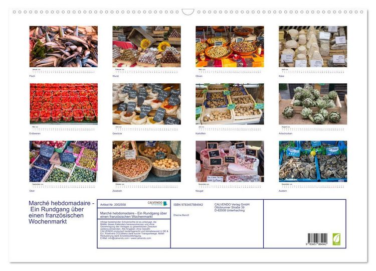 Produktbild: March&eacute; hebdomadaire - Ein Rundgang &uuml;ber einen franz&ouml;sischen Wochenmarkt (Wandkalender 2026 DIN A2 quer), CALVENDO Monatskalender