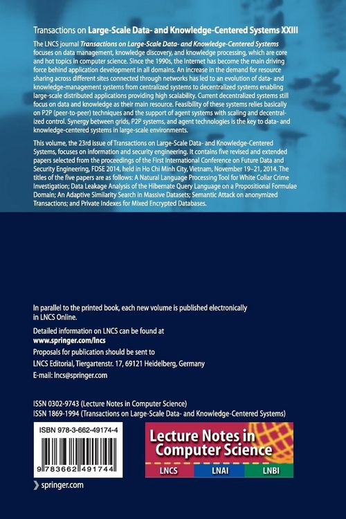 Produktbild: Transactions on Large-Scale Data- and Knowledge-Centered Systems XXIII