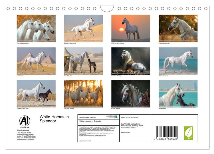 Produktbild: White Horses in Splendor (Wall Calendar 2026 DIN A4 landscape), CALVENDO 12 Month Wall Calendar