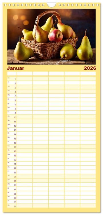 Produktbild: Familienplaner 2026 - Gesundes frisches Obst mit 5 Spalten (Wandkalender, 21 x 45 cm) CALVENDO