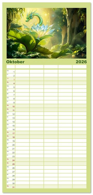 Produktbild: Familienplaner 2026 - Mythos trifft Botanik &ndash; Die geheimnisvollen Drachenpflanzen mit 5 Spalten (Wandkalender, 21 x 45 cm) CALVENDO